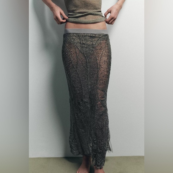ZARA SHEER BEADED SKIRT - Picture 4 of 9